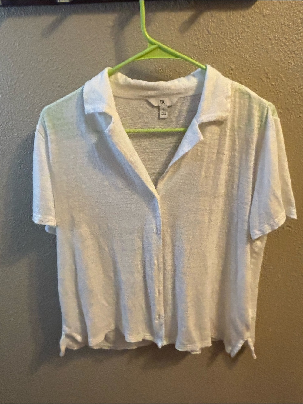 Banana Republic 100% Linen Cream Short-Sleeve Button-Front Top